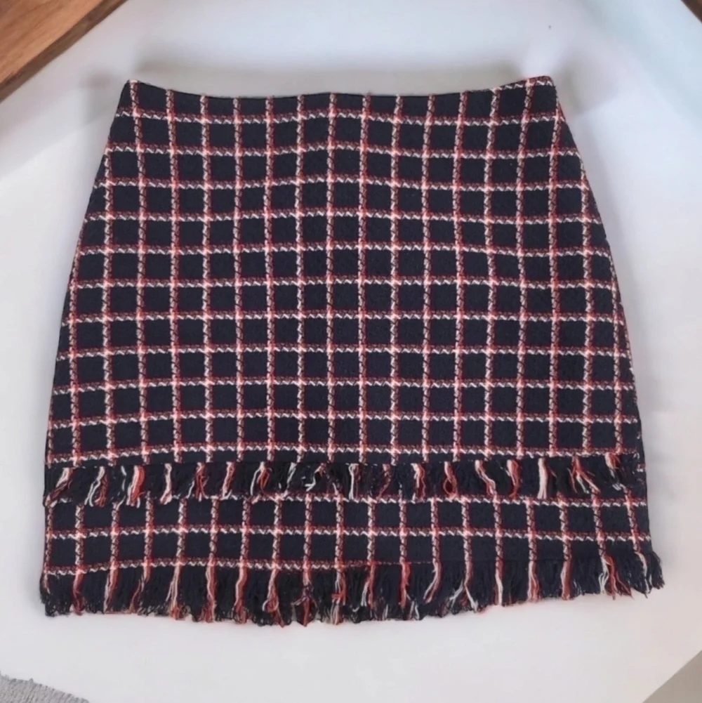 Zara Basic Collection Navy Blue And Red Plaid Mini Skirt - Size XS